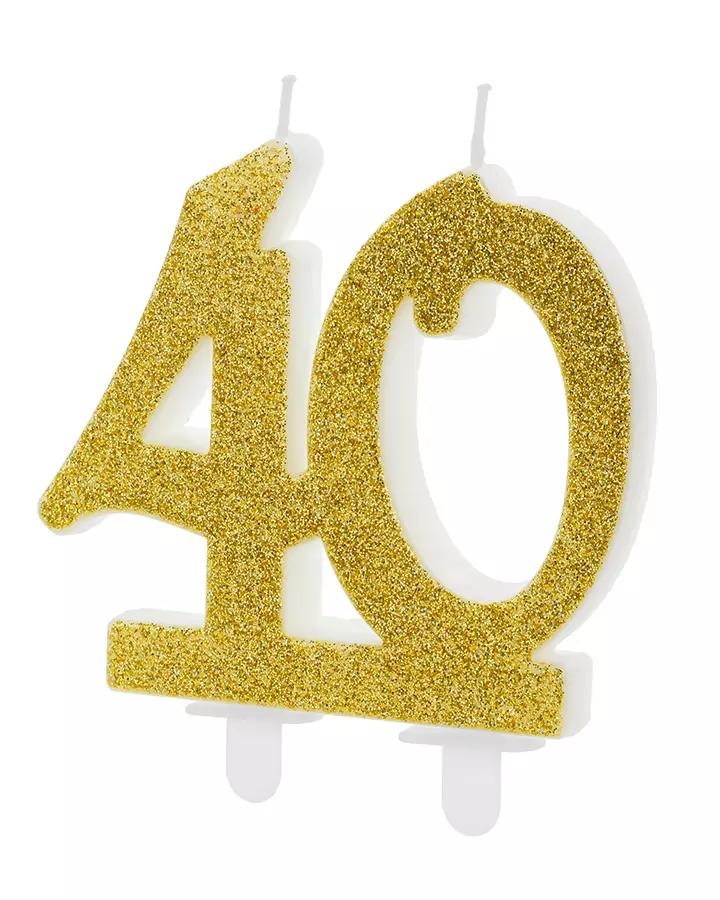Narozeninové svíčky na 40-té narozeniny, zlatá, v7,5cm, 1ks