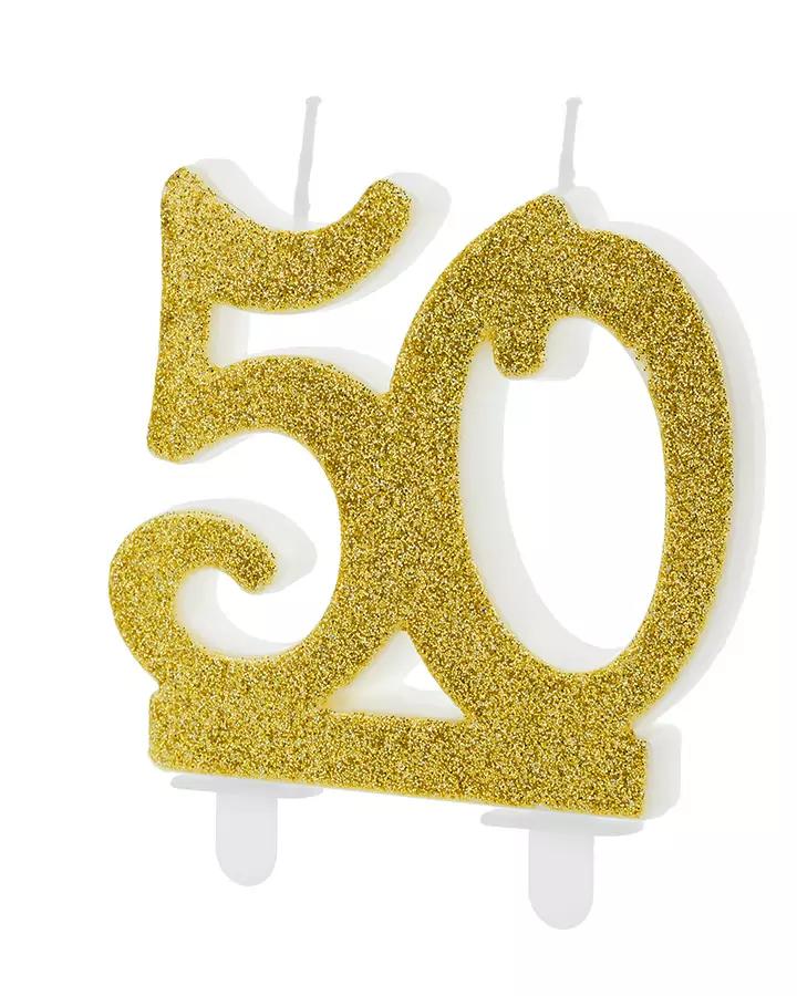 Narozeninové svíčky na 50-té narozeniny, zlatá, v7,5cm, 1ks