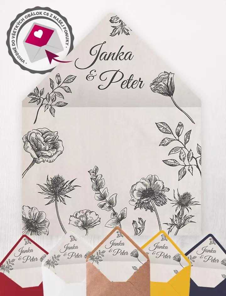 Vnútorná vložka do obálky s menami - Poľné kvety 01 svetlé