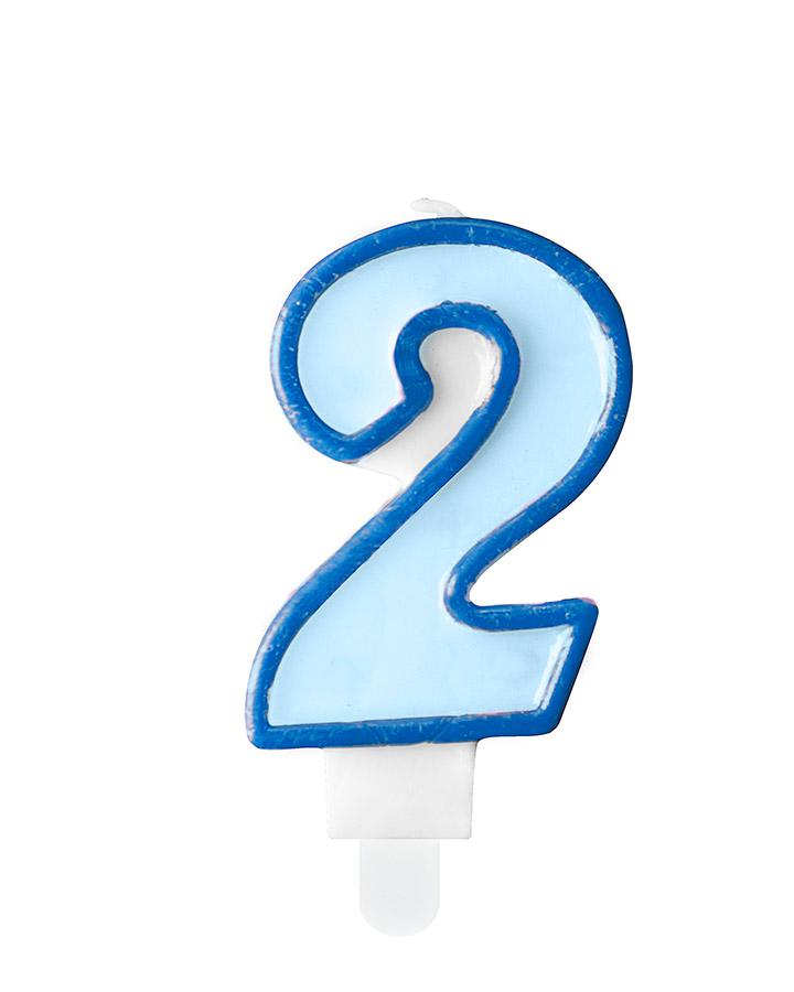 Narozeninová svíčka, číslo 2, modrá, výška 7cm, 1ks