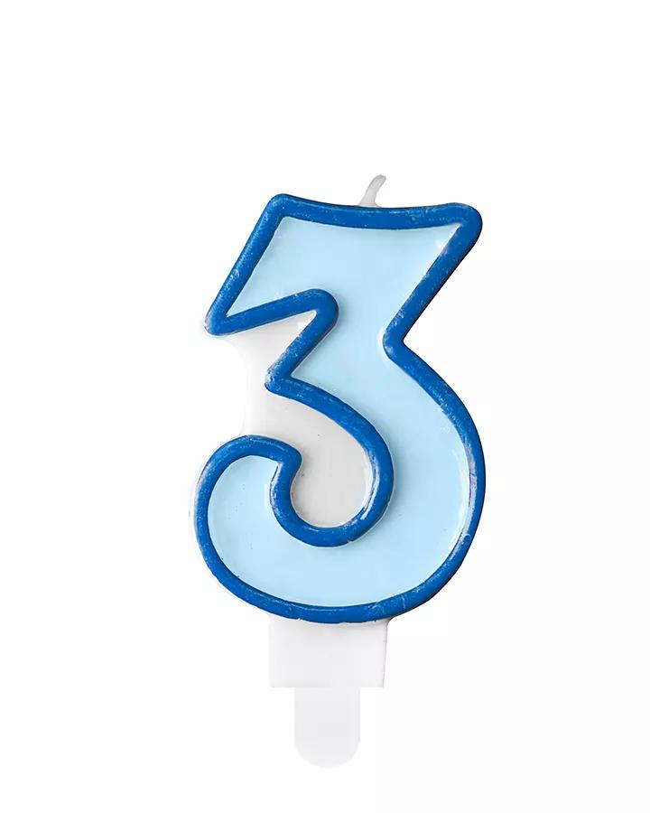 Narozeninová svíčka, číslo 3, modrá, výška 7cm, 1ks