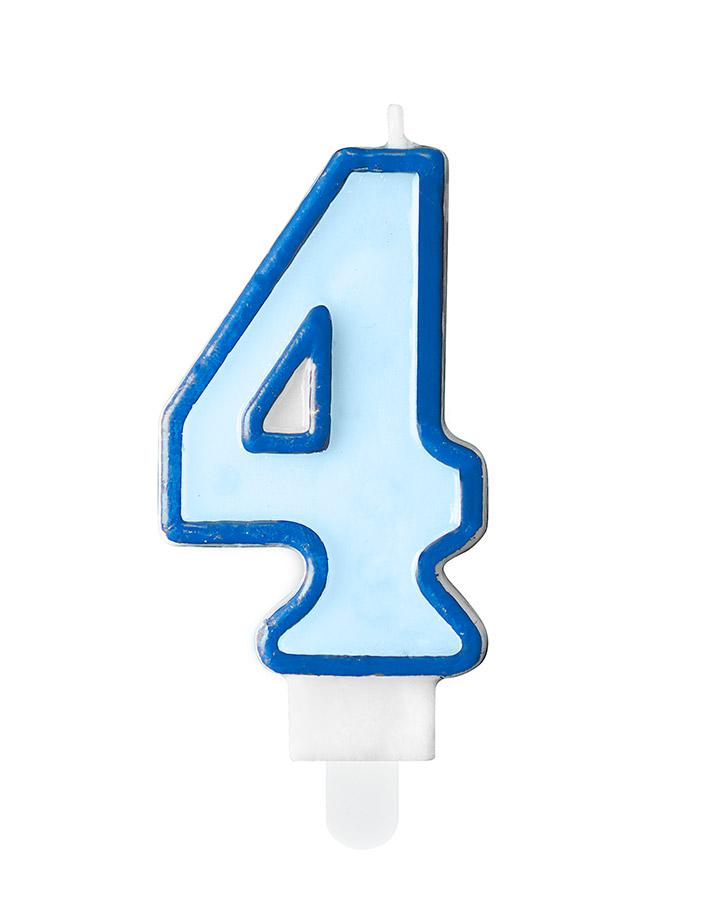 Narozeninová svíčka, číslo 4, modrá, výška 7cm, 1ks
