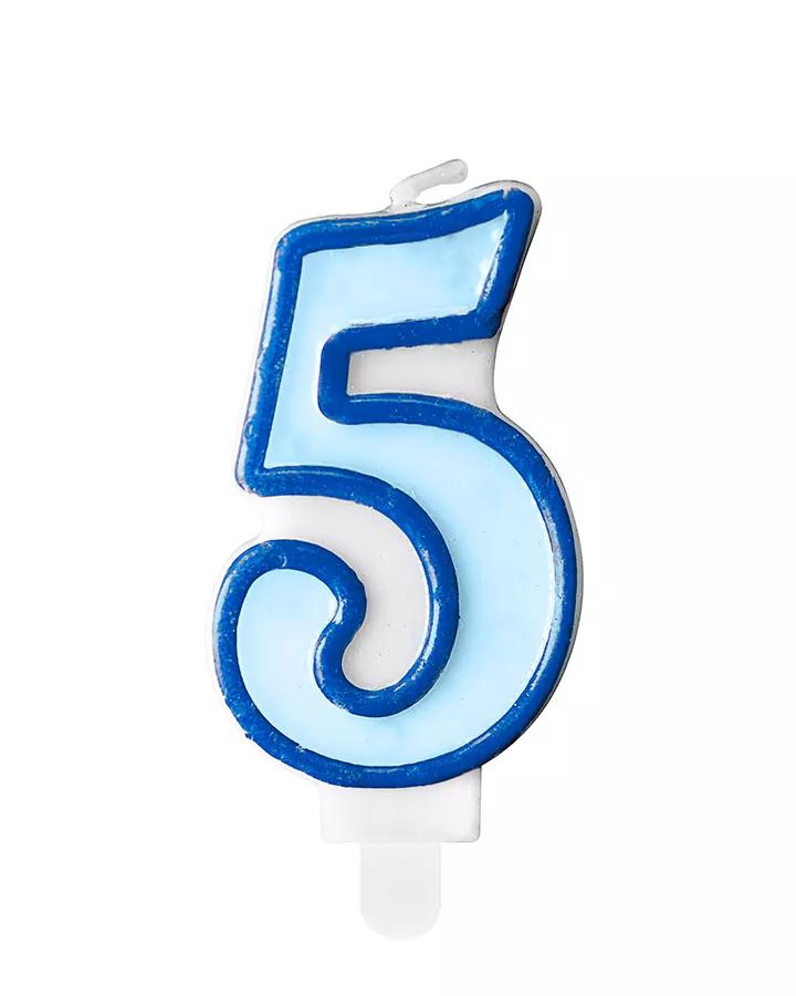 Narozeninová svíčka, číslo 5, modrá, výška 7cm, 1ks