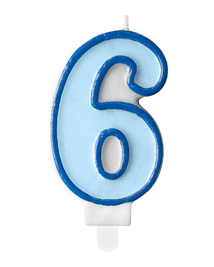 Narozeninová svíčka, číslo 6, modrá, výška 7cm, 1ks