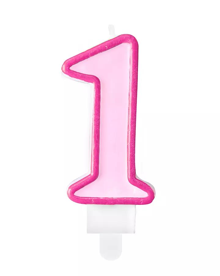 Narozeninová svíčka, číslo 1, růžová, výška 7cm, 1ks