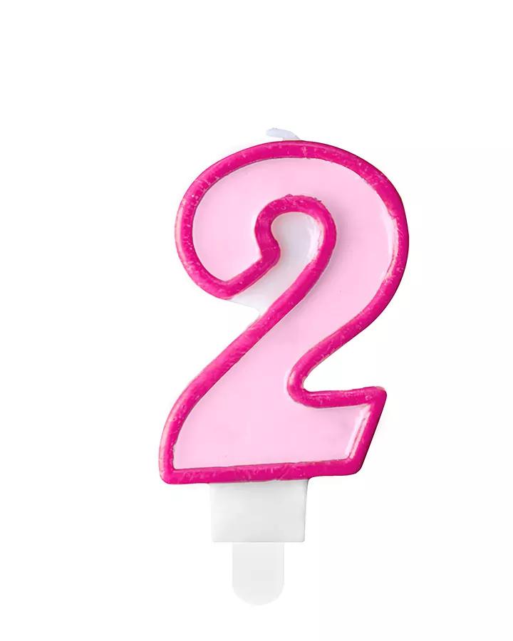 Narozeninová svíčka, číslo 2, růžová, výška 7cm, 1ks