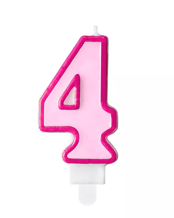 Narozeninová svíčka, číslo 4, růžová, výška 7cm, 1ks