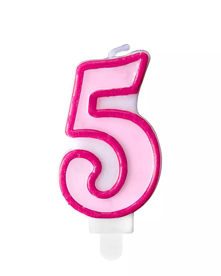 Narozeninová svíčka, číslo 5, růžová, výška 7cm, 1ks