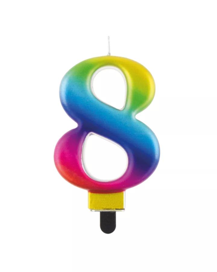 Narozeninová svíčka číslo 8, duhová, výška 8cm, 1ks