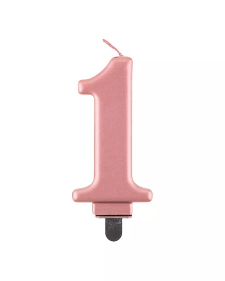 Narozeninová svíčka číslo 1, růžově zlatá, výška 8cm, 1ks