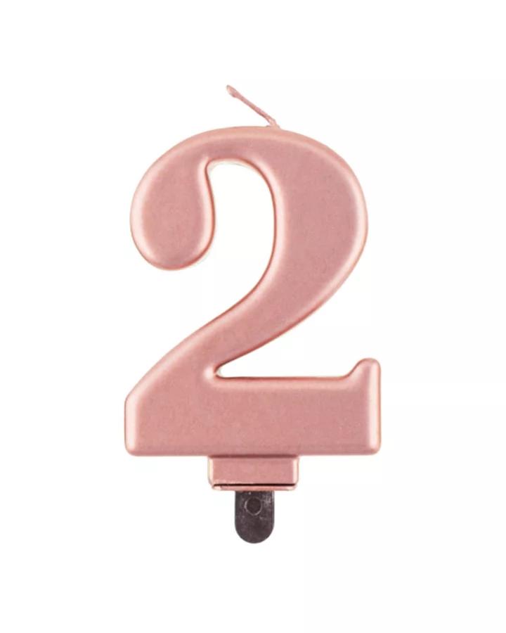Narozeninová svíčka číslo 2, růžově zlatá, výška 8cm, 1ks