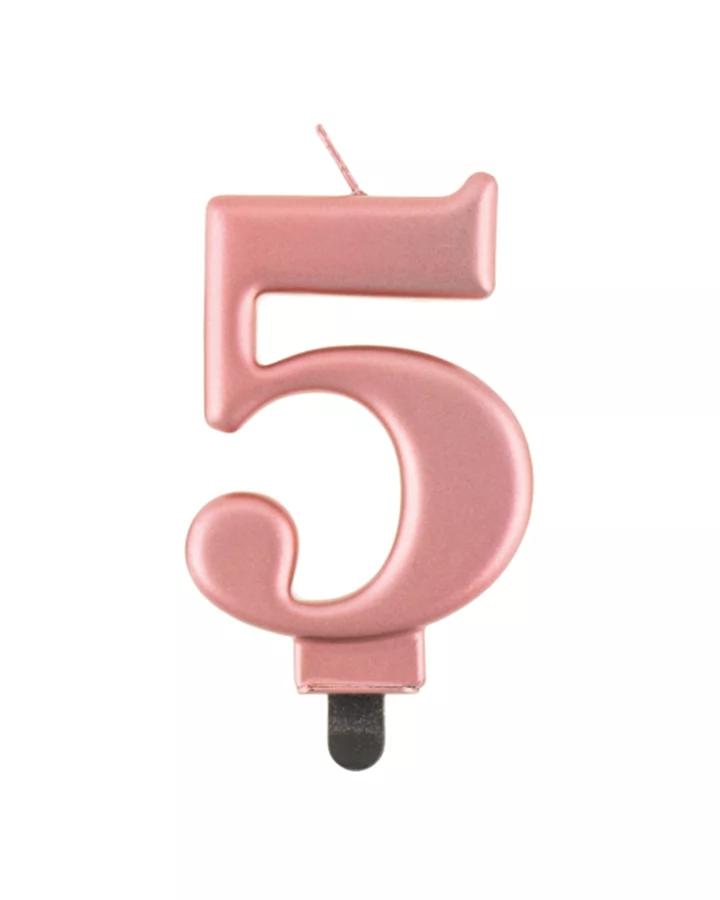 Narozeninová svíčka číslo 5, růžově zlatá, výška 8cm, 1ks