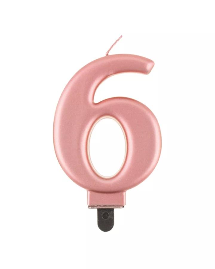Narozeninová svíčka číslo 6, růžově zlatá, výška 8cm, 1ks