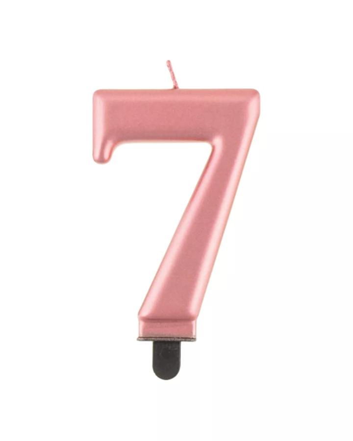 Narozeninová svíčka číslo 7, růžově zlatá, výška 8cm, 1ks