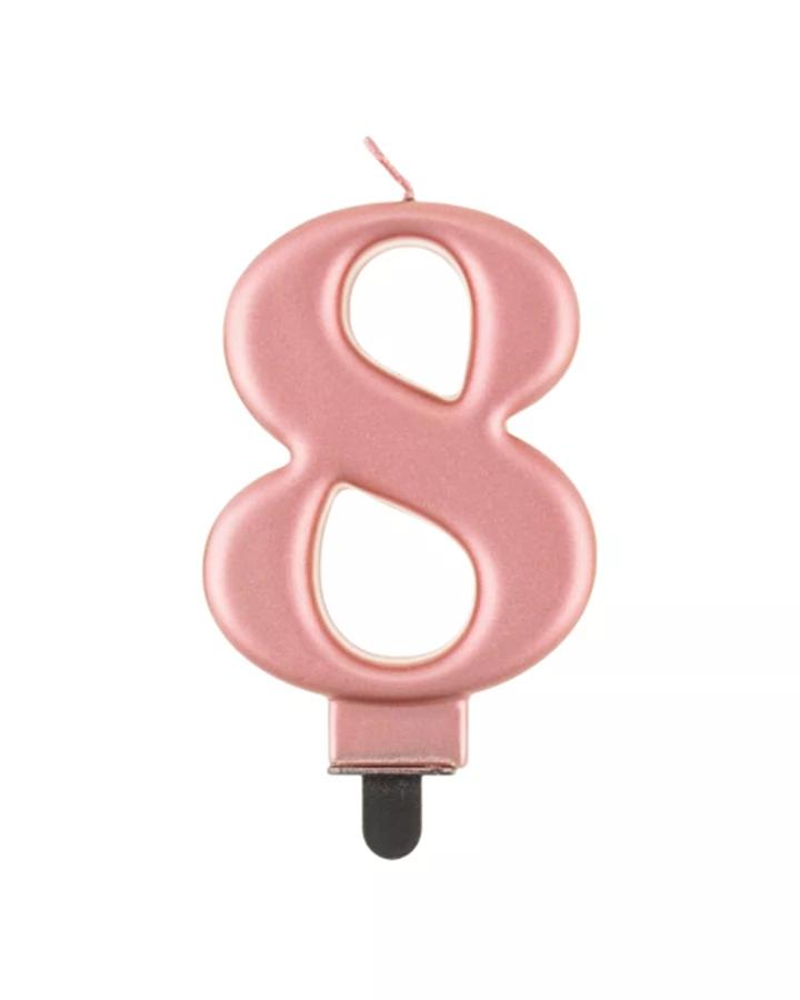 Narozeninová svíčka číslo 8, růžově zlatá, výška 8cm, 1ks
