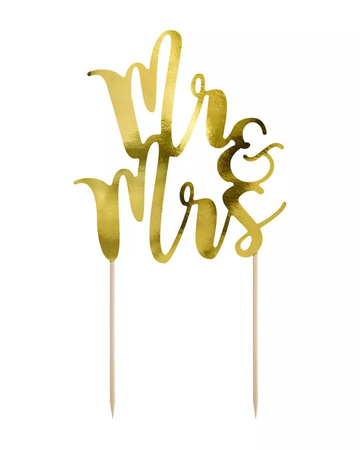 Svatební dekorace zápich Mr & Mrs zlatý