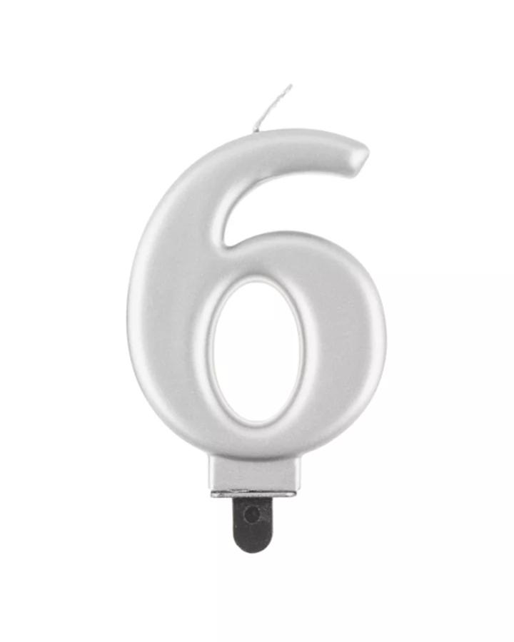 Narozeninová svíčka číslo 6, stříbrná, výška 8cm, 1ks