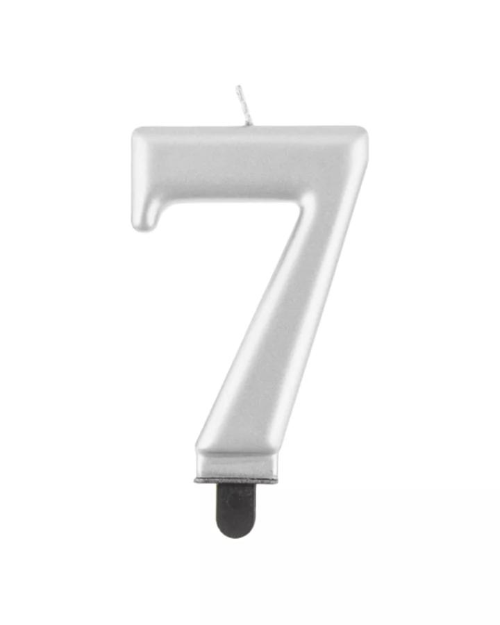 Narozeninová svíčka číslo 7, stříbrná, výška 8cm, 1ks