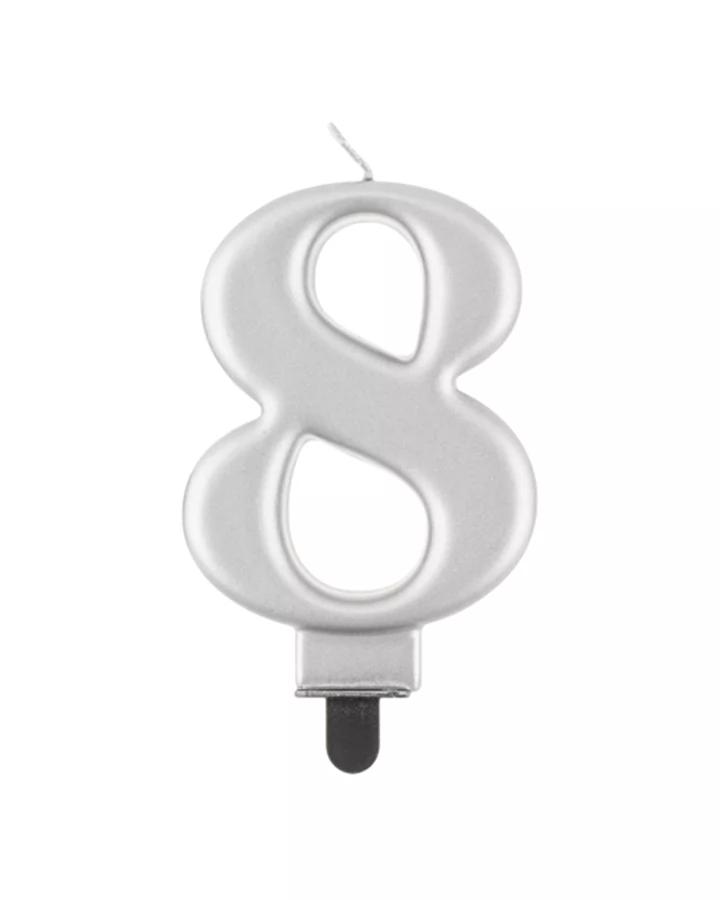 Narozeninová svíčka číslo 8, stříbrná, výška 8cm, 1ks