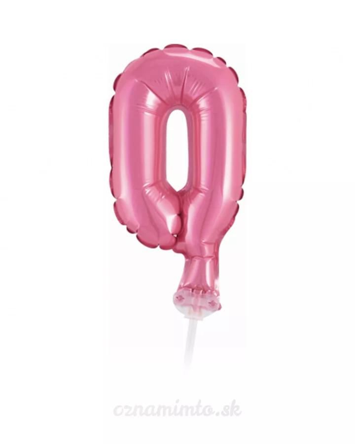 Balón číslo 0 zápich na dort - světle růžový balón s hůlkou, 13 cm