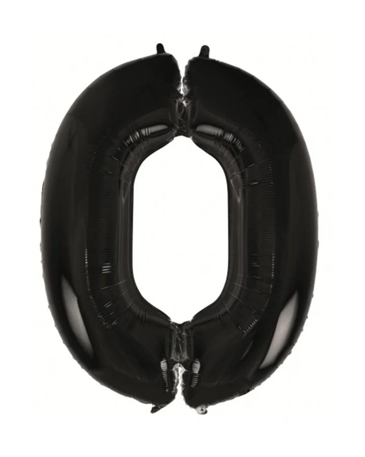 Fóliový balón číslo 0, černý, 92 cm