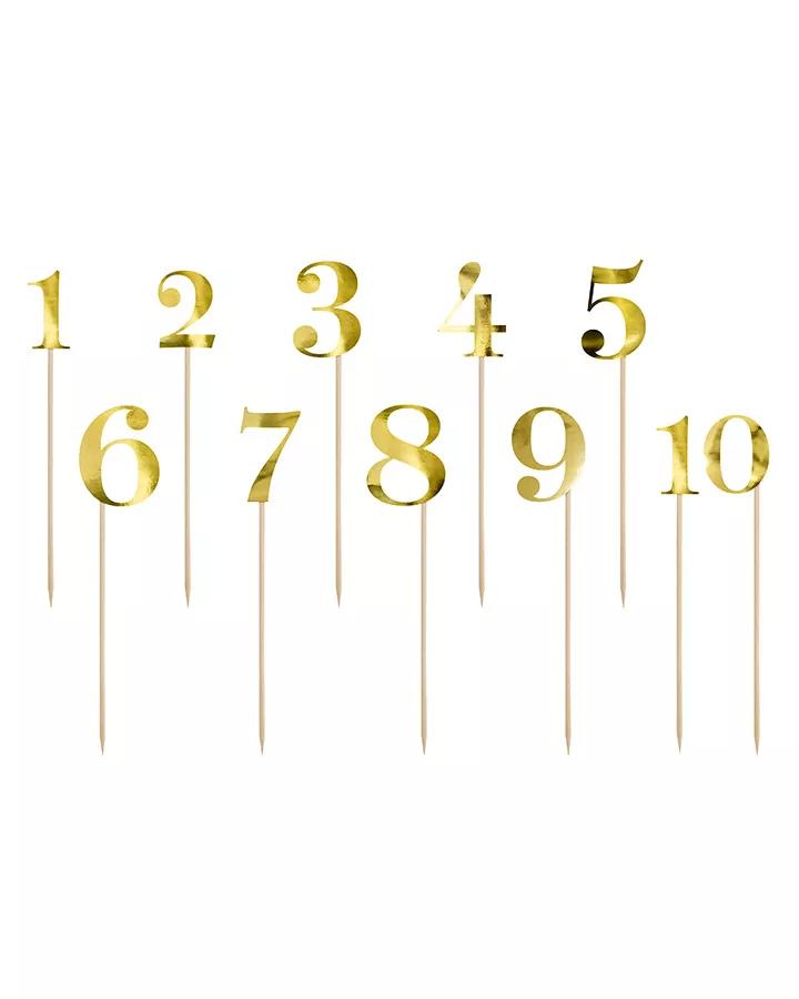 Svatební dekorace zápich zlaté číslování (sada 11 ks), v 25,5 cm