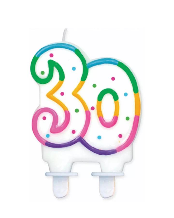 Narozeninové svíčky na 30-té narozeniny, duhová výška 8cm, 1ks