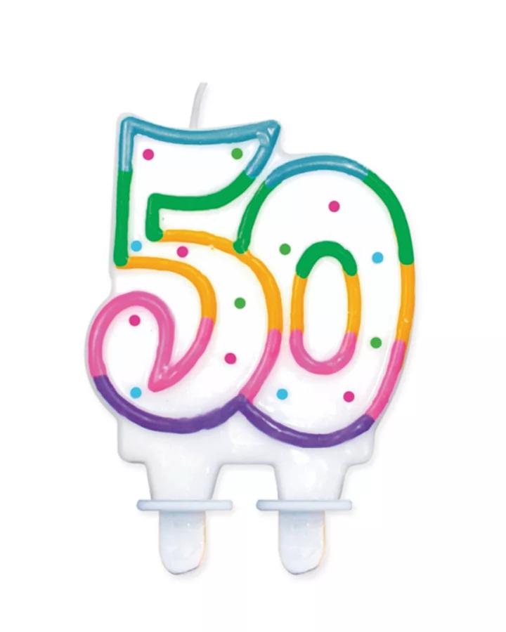 Narozeninové svíčky na 50-té narozeniny, duhová výška 8cm, 1ks