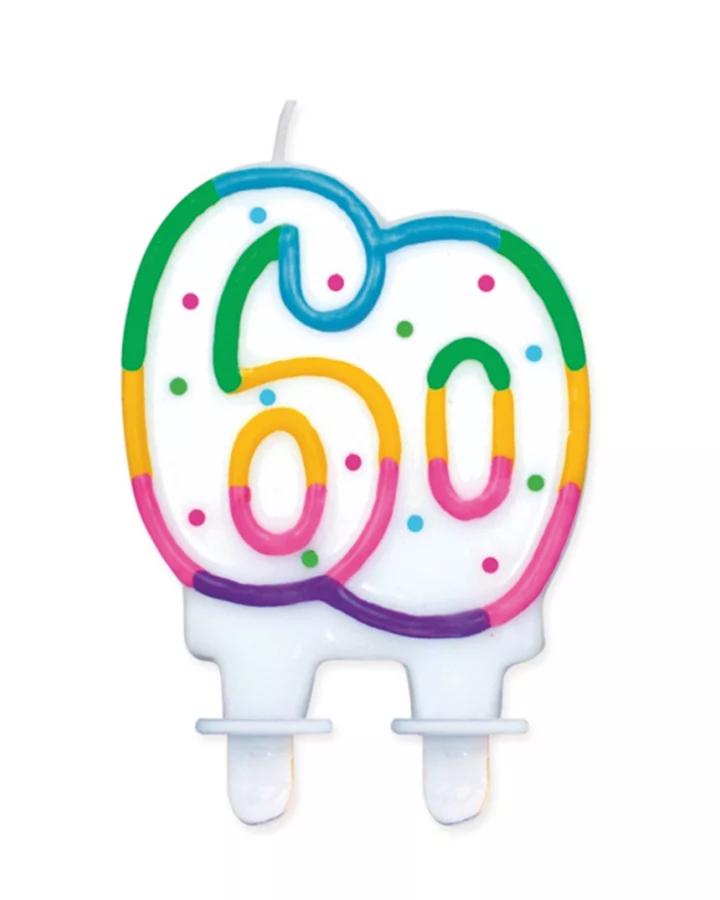 Narozeninové svíčky na 60-té narozeniny, duhová výška 8cm, 1ks