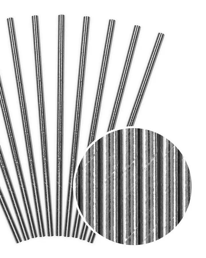 Stříbrné metalické papírové brčka 19,5 cm, 10 ks