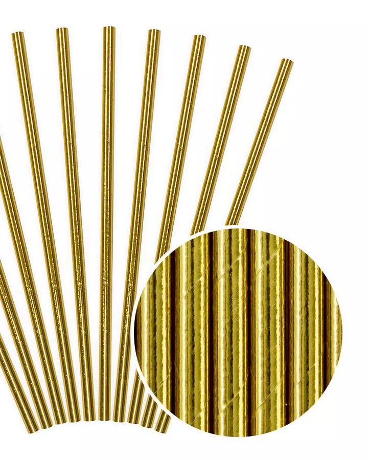 Zlaté metalické papírové brčka 19,5 cm, 10 ks