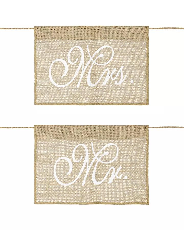 Jutová dekorace na židle Mr & Mrs