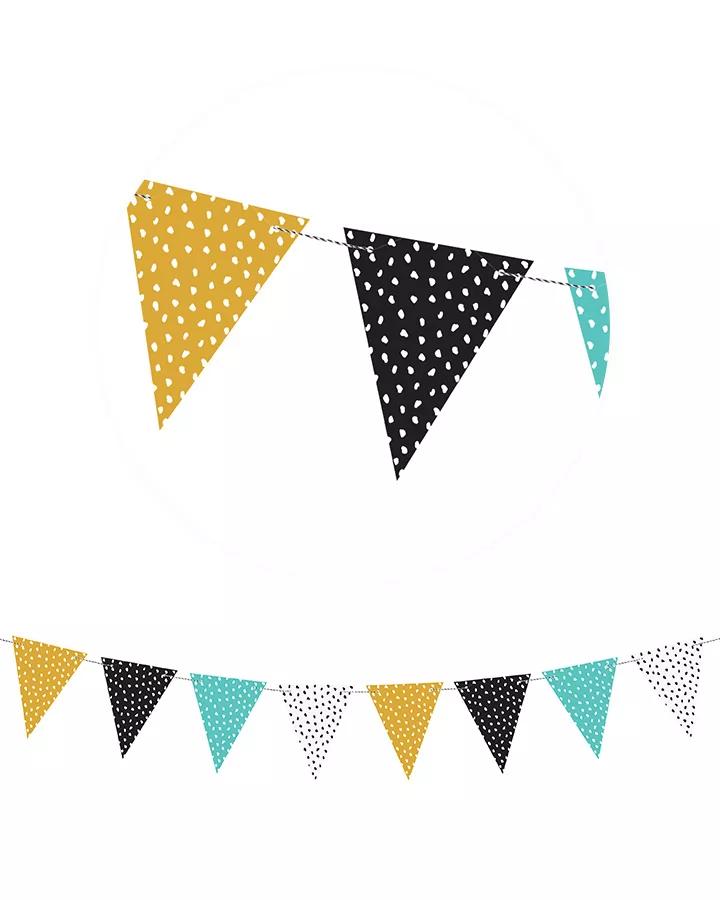 Barevná girlanda s vlajkami, délka 1,3 m, vzor 01