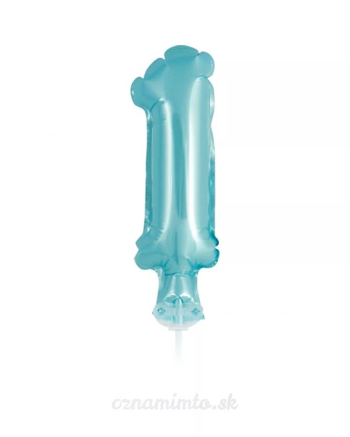 Balón číslo 1 zápich na dort - světle modrý balón s hůlkou, 13 cm