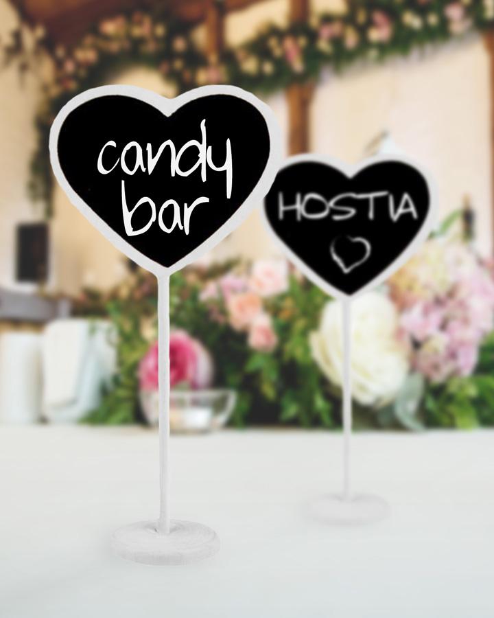 Tabulka se stojanem bílá - srdce 7x7,8, v18,5cm