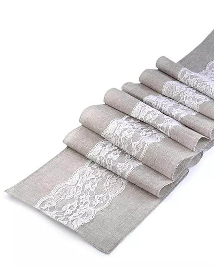 Šedý ubrus / běhoun s krajkou – vzor 5 (šedá barva)