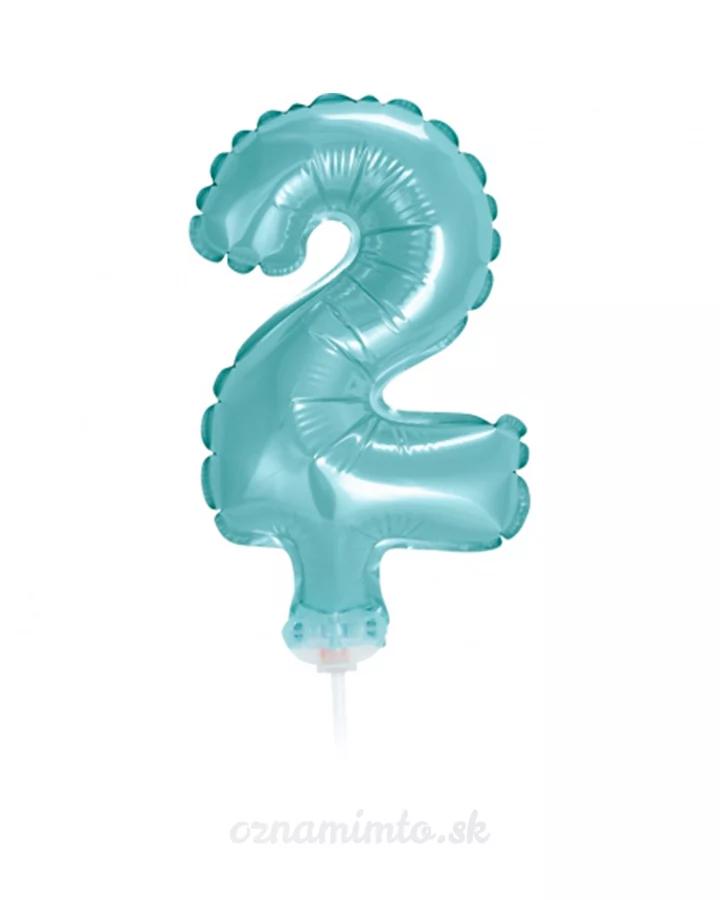 Balón číslo 2 zápich na dort - světle modrý balón s hůlkou, 13 cm