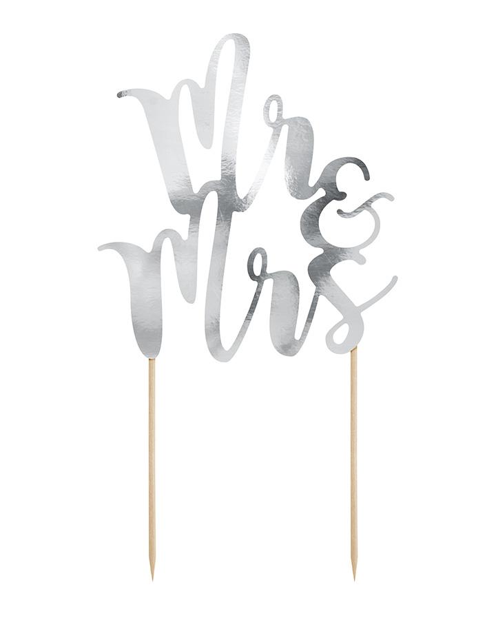Svatební dekorace zápich Mr & Mrs stříbrný