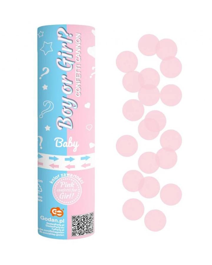 Vystřelovací konfety na odhalení pohlaví, dívka, růžová barva, v 15 cm