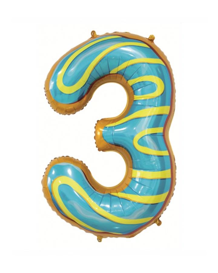 Fóliový balón číslo 3, sladký motív, 78 cm