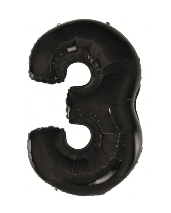 Fóliový balón číslo 3, černý, 92 cm