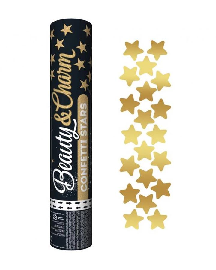 Vystřelovací konfety, zlaté hvězdičky (průměr 3 cm), v 30 cm