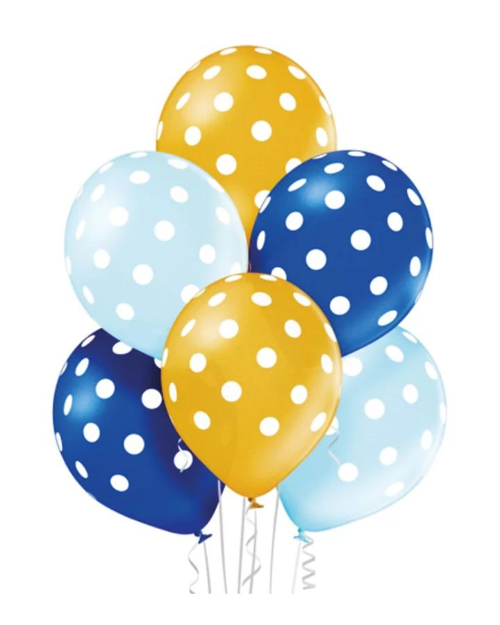 Párty balóny Tečky modro žluté, sada 6ks, 30cm