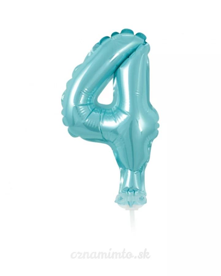 Balón číslo 4 zápich na dort - světle modrý balón s hůlkou, 13 cm