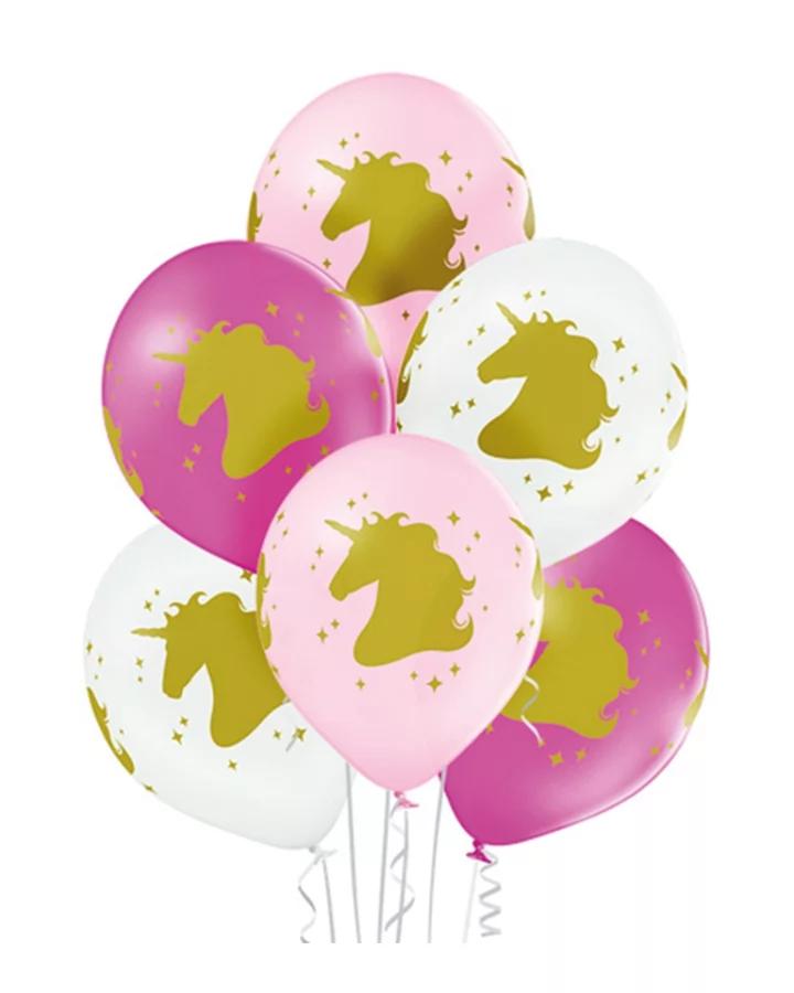 Párty balóny Jednorožci růžově bílé, sada 6ks, 30cm