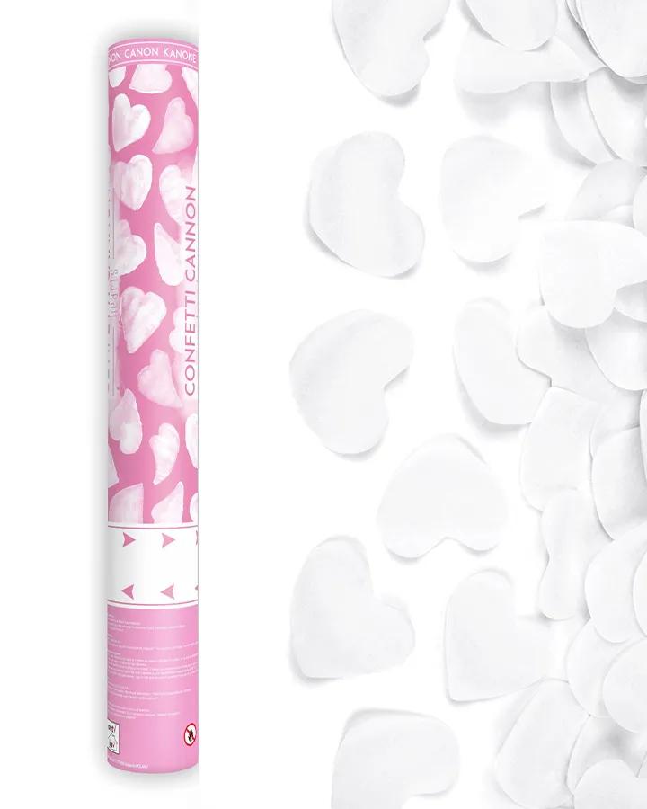 Vystřelovací konfety bílá srdce, v 40 cm