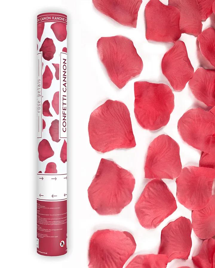 Vystřelovací konfety červené okvětní lístky růží, v 40 cm