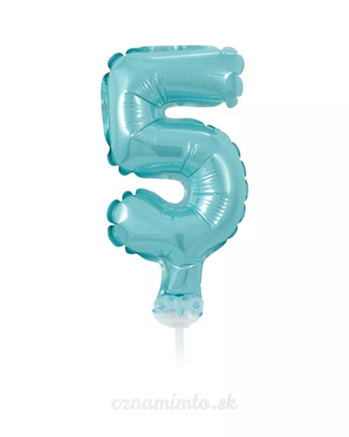 Balón číslo 5 zápich na dort - světle modrý balón s hůlkou, 13 cm