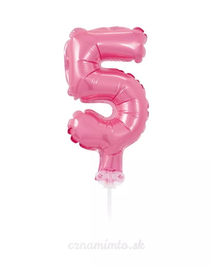 Balón číslo 5 zápich na dort - světle růžový balón s hůlkou, 13 cm