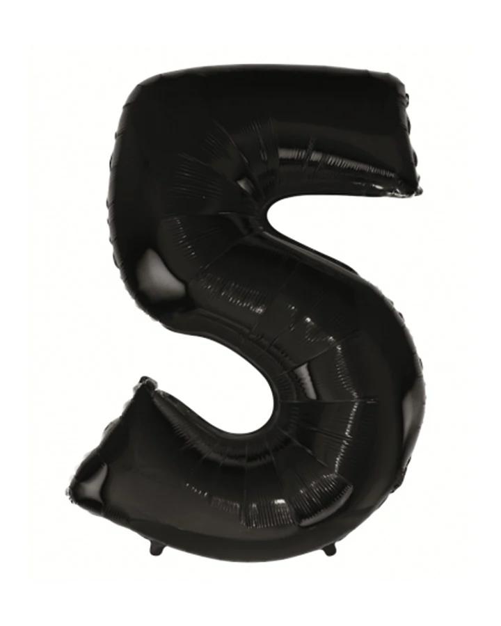 Fóliový balón číslo 5, černý, 92 cm